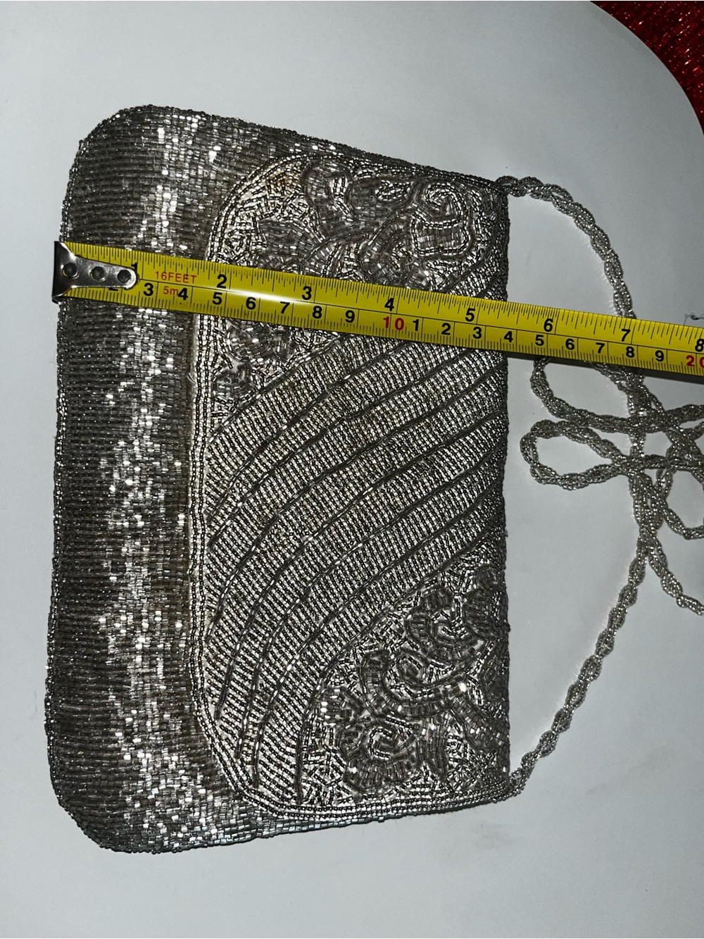 La Regale Vintage Beaded Evening Crossbody Bag in Silver - Picture 6 of 7